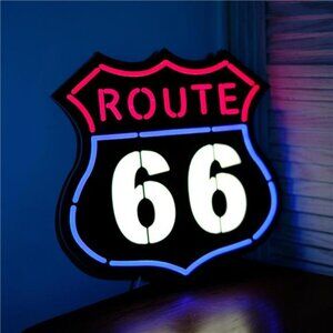 Route 66 LED Neon Sign Art Wall Light Garage Shop Car Mechanix Gear Head Bar NEW